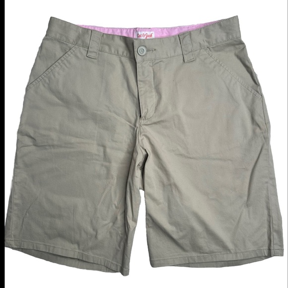 Cat & Jack Girl's Size 18 Chino Flat Front Beige Shorts Adjustable Waist Uniform - Picture 1 of 11